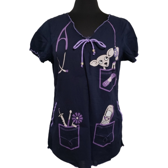 koi Tops - Koi Veterinary Themed Scrub Top Chihuahua Dog Sz M